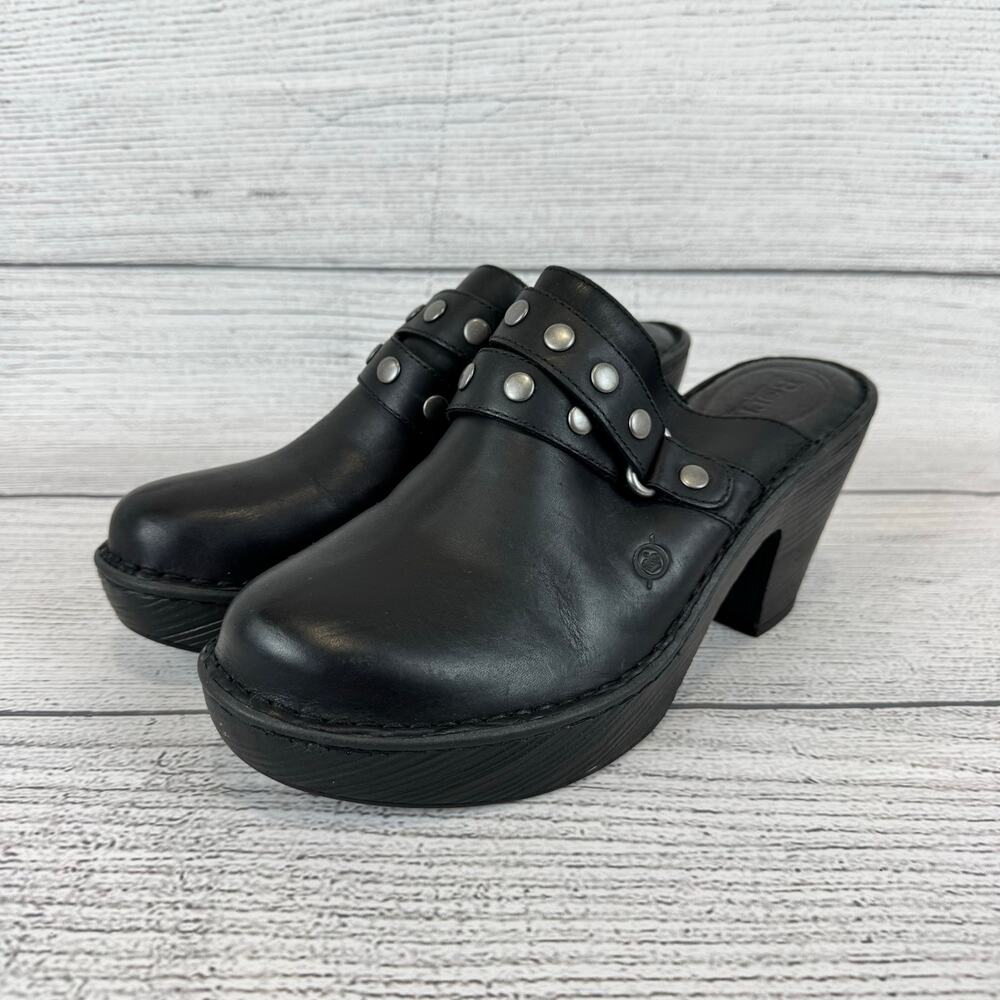 Born Black Leather Studded Clog Mules